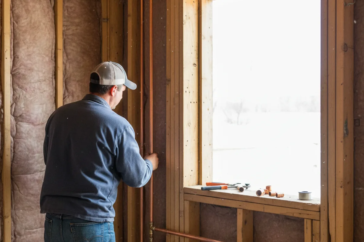 Licensed plumber running new copper supply lines in a North Fork home